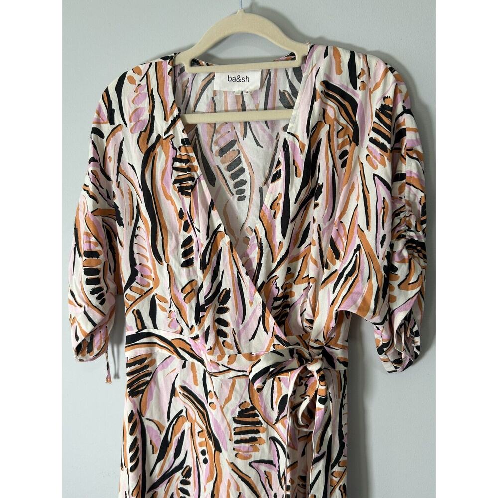 BA&SH Womens Baby Pink Tabb Printed Crepe Midi Wrap Robe Tabby Dress Size Medium - Picture 9 of 12